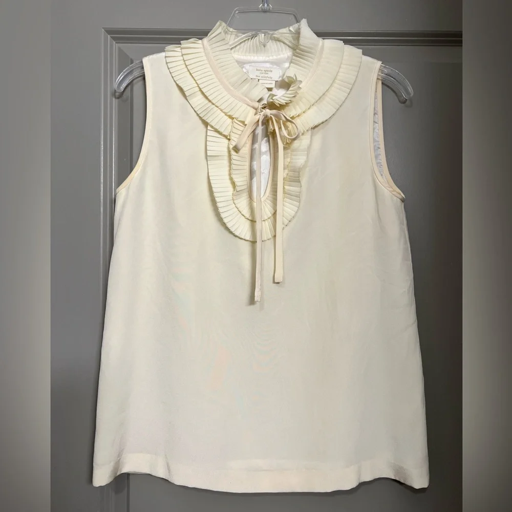 Cream Kate Spade Sleeveless Silk Blouse with Ruffle Collar GUC - Picture 1 of 11